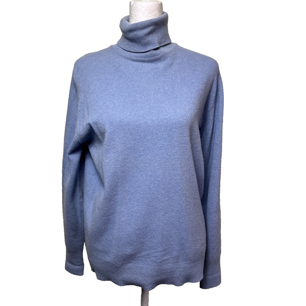 VTG S. Fisher Scotland Cashmere Turtleneck Sweater‎ Periwinkle Blue Sz 40 READ